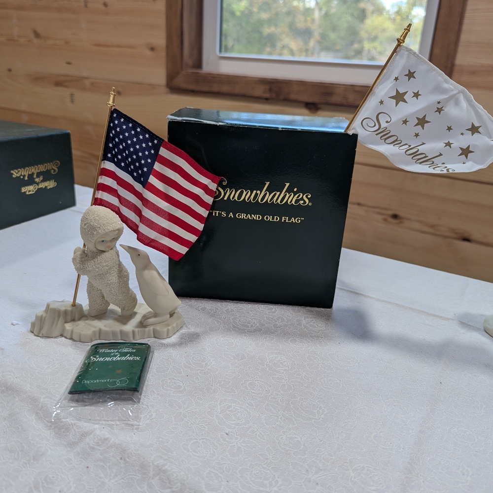 Department 56 Snowbabies with American Flag and Penguin